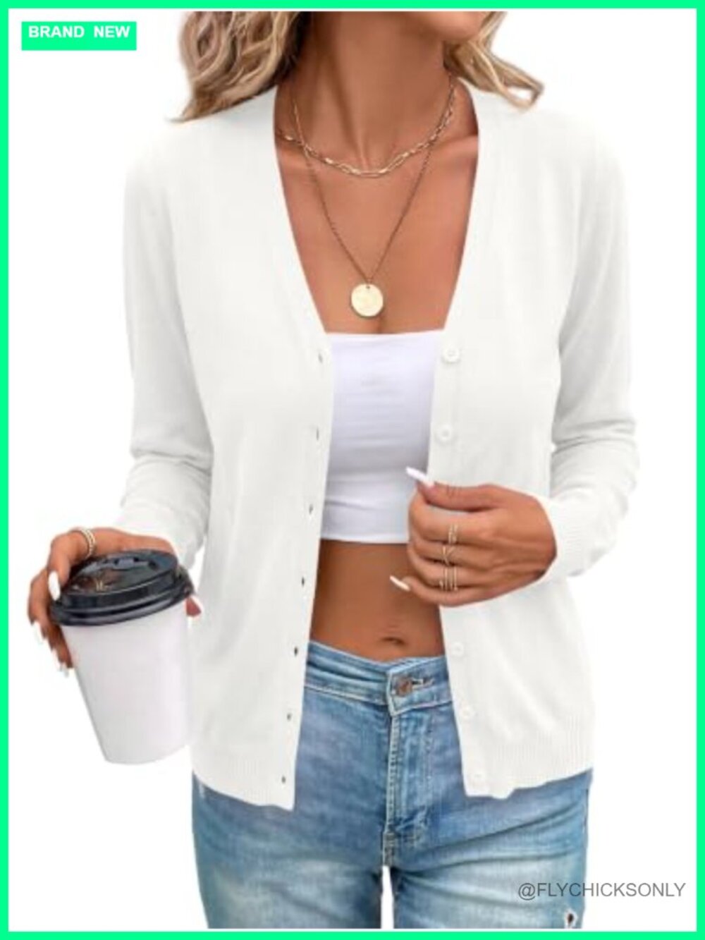 Lightweight Long Sleeve Cardigan Button Up V-Neck Sweater for Women Soft Knit